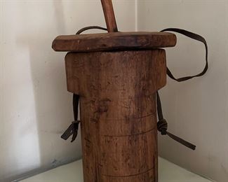 Wooden Conestoga Wagon Grease Bucket with lid and applying stick 1870’s