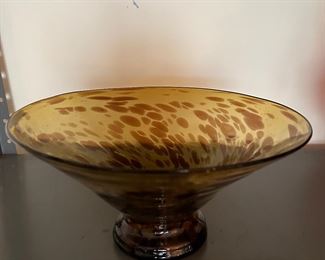 Vintage Tortoise Glass Bowl Brown Speckled Pedestal Bowl 