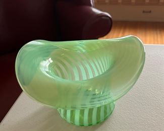 Fenton Green Opalescent, Swirl Optic Hat vase