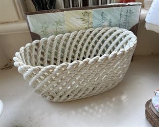 Vintage Mid Century Modern Twisted Rope Fruit Bowl Pottery Spain