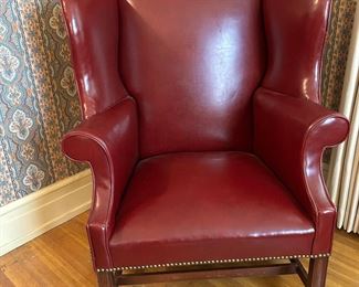 Leather Wing Chair with Brass Nail Head Trim