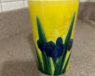 Awaji Pottery Incised Iris Vase