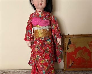 Rare Japanese 14” Ichimatsu Doll W/silk Kimono Circa 1930s-1940s 