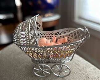 Antique Soft Metal Baby Carriage or Buggy - Germany - Ornament- Miniature