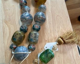 Vintage ASIAN Chinese Painted Glass Bead Prayer Necklace