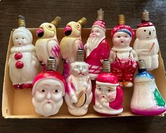 Christmas Figural Light Bulb Santas, snowmen, birds…lot of 10