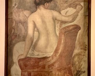 Painting of Woman on Chair Oil on Canvas, Signed