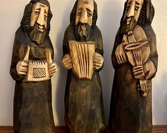 (3) Judaica Wood Carved Musicians