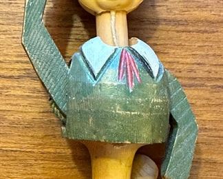 Folk Art Carved Bottle Stopper with Moving Arm