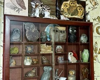 Assorted Owl Figurines and Wall Display Box