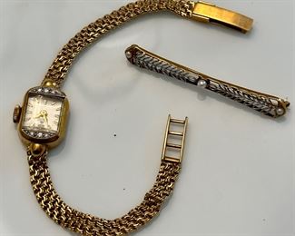 Antique Bucherer 18K Watch & 14K Bar Pin with Seed Pearls
