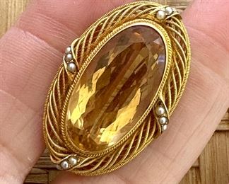 Antique 14K & Citrine Brooch