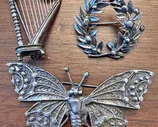 Sterling Butterfly, Wreath and Harp