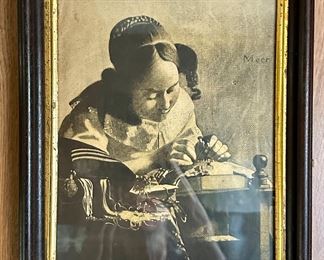 Framed Artwork, Woman Sewing