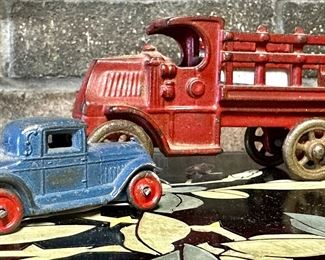 Antique Cast Iron Delivery Truck and Car