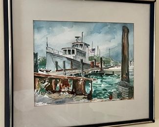 "Ship" Watercolor, Signed Mary B. Fox