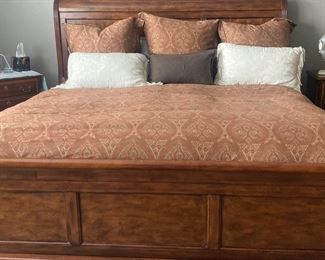 King Size Bed with mattress and box springs, Quality wood. Slight scratches on footboard (minor).  $550