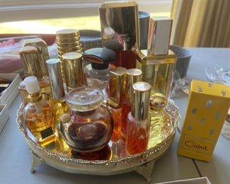 Miniature perfume bottles and vanity tray