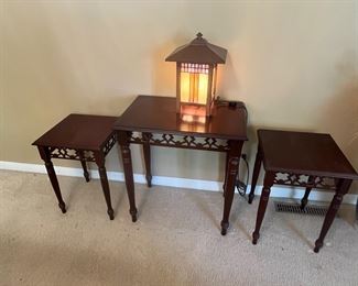 Side tables and mission style lamp