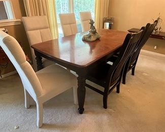 Wood dining table, upholstered slipper chairs and (2) wood chairs - all sold separately 