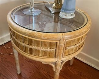 Bamboo side table with glass insert