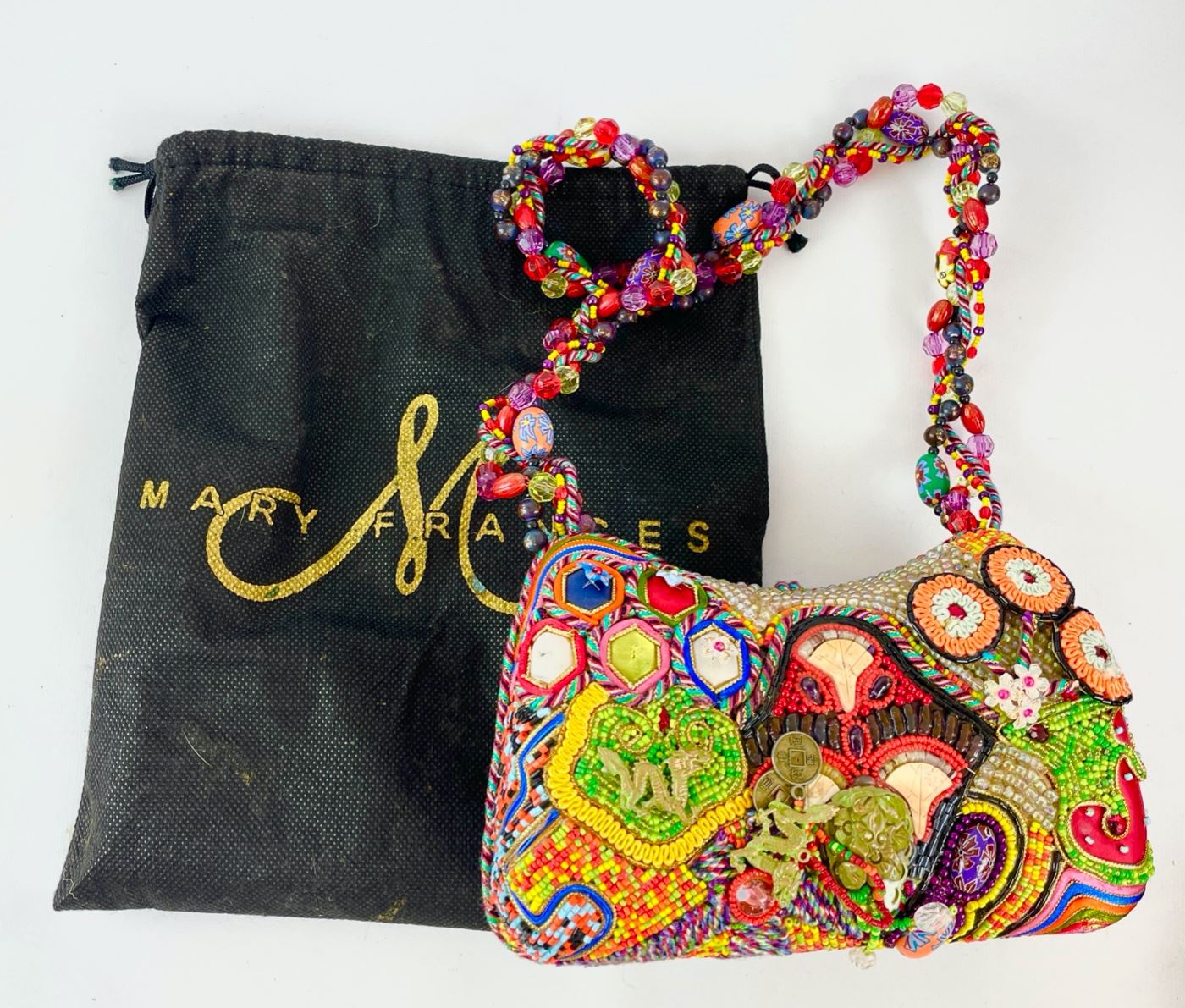 Fantastic Mary Frances Colorful Beaded Embroidered Hippie Boho Shoulder Handbag W/ Dust Bag 