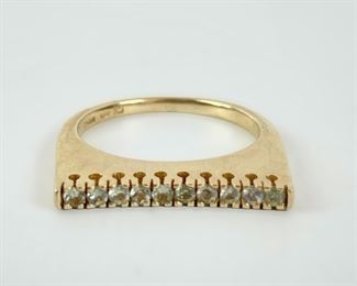 Fine 14K Yellow Gold Blue Aquamarine Flat Top Bar Ring Size 7, 5.4 Grams