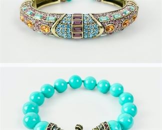 
2 Fantastic Heidi Daus Lavish Layer Multi-Color Crystal Turquoise Color Bead Toggle & Cuff Bracelets