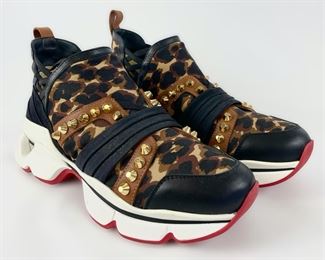 Christian Louboutin Leopard Print Studded Neoprene Women's Sneakers Size 6 