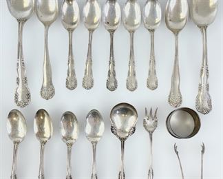 463 Grams Fine Sterling Silver Cabbage Rose Patterned Flatware & Napkin Ring