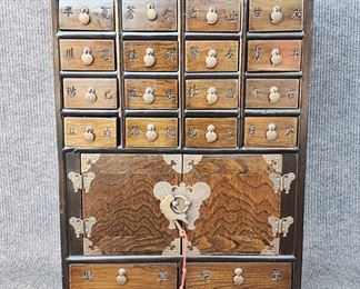 Vintage Japanese Wood Spice Apothecary Cabinet