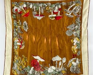 Vintage Hermes Style Mushroom Silk Scarf 