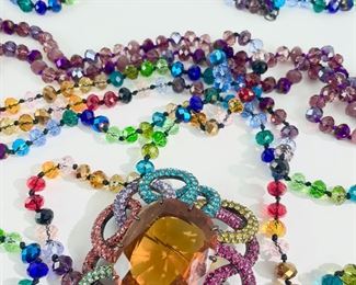 Joan Rivers Rainbow Multi Colored Rhinestone Pin Brooch & Necklaces 