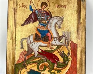 Vintage 20th C European Hand Painted Wooden Board Russian Icon Byzantine Style