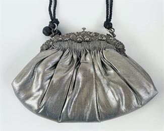 Vintage Revivals Fancy Repousse 800 Silver Clasp & Metallic Handbag Art Deco Style 