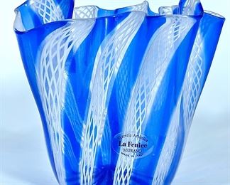 Murano Art Glass Vetreria Artistica La Fenice Italian Handkerchief MCM Mid Century Modern Vase