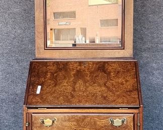 20th Century Tall 2 Piece Narrow Secretary Bookcase Beveled Glass - - 
