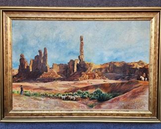 Original F. Graziano Landscape American West Arizona Landscape Gilt Framed Painting on Board