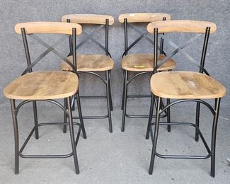 
4 Wood & Iron Bar Stools Nice Style -
