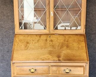 
20th C Ethan Allen Maple & Birch Secretary Bookcase