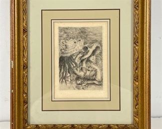 Renoir Etching on Paper, Signature in Print. Authentication on Back. - Framed and matted