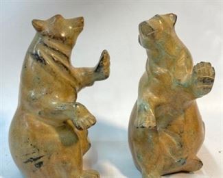 2 Vintage 1960s Painted Figural Brass Bear Book Ends 