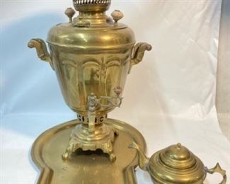 Antique Middle Eastern Brass Samovar with 2 Lions Makers Stamp