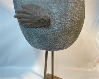 Fantastic Rustic Farmhouse Chickadee Bird Resin and Metal Statue