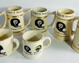 Vintage Pittsburgh Steelers Super Bowl Wins Ceramic Mugs 