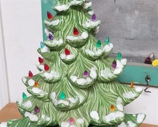 vintage Ceramic Christmas Tree, has a breakage on top, we have the piece, could be repaired. Larger size