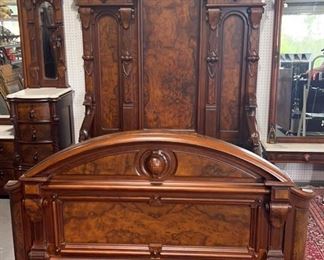 Walnut Victorian Heavily Carved Full Size Bed