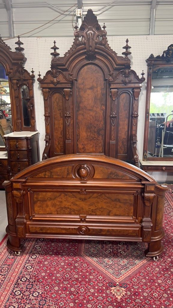 Walnut Victorian Heavily Carved Full Size Bed
