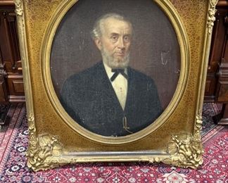 Oil on Canvas of Man in Carved Gold Gilt Frame - Frame is Marked P. Ulrich