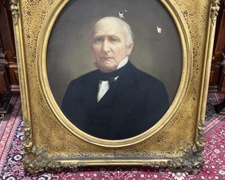 Oil on Canvas of Man in Carved Gold Gilt Frame - Marked H. Mathews 1886